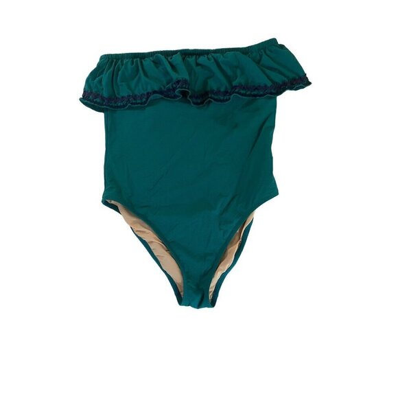J. Creew Women's Green Ruffle Bandeau Sleeveless One Piece Swim Suit - 10 - Picture 1 of 11